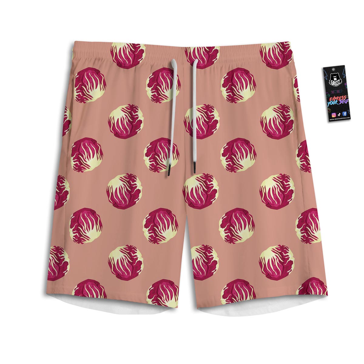 Cabbage Red Print Pattern Men's Athletic Shorts-grizzshop