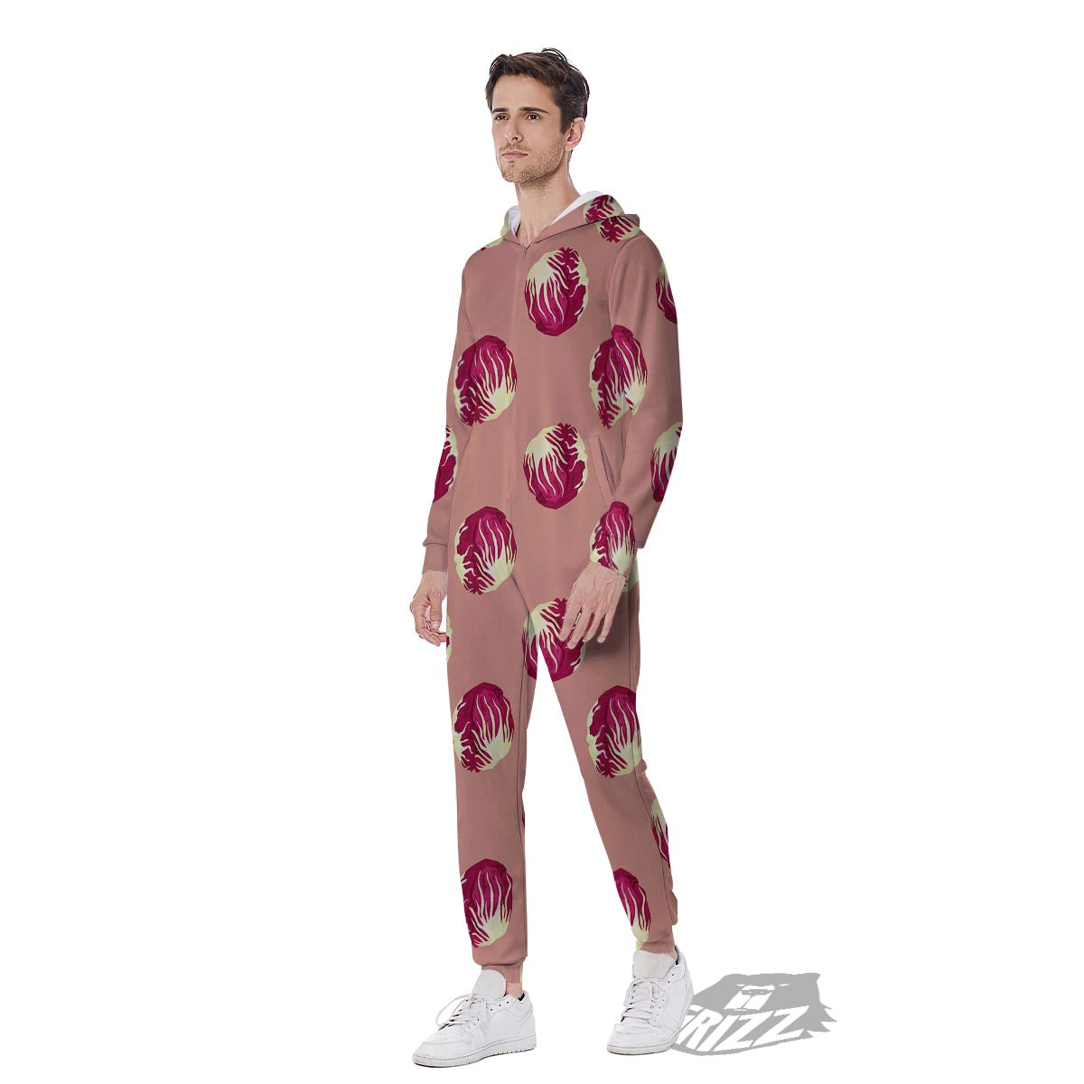 Cabbage Red Print Pattern Men's Jumpsuit-grizzshop