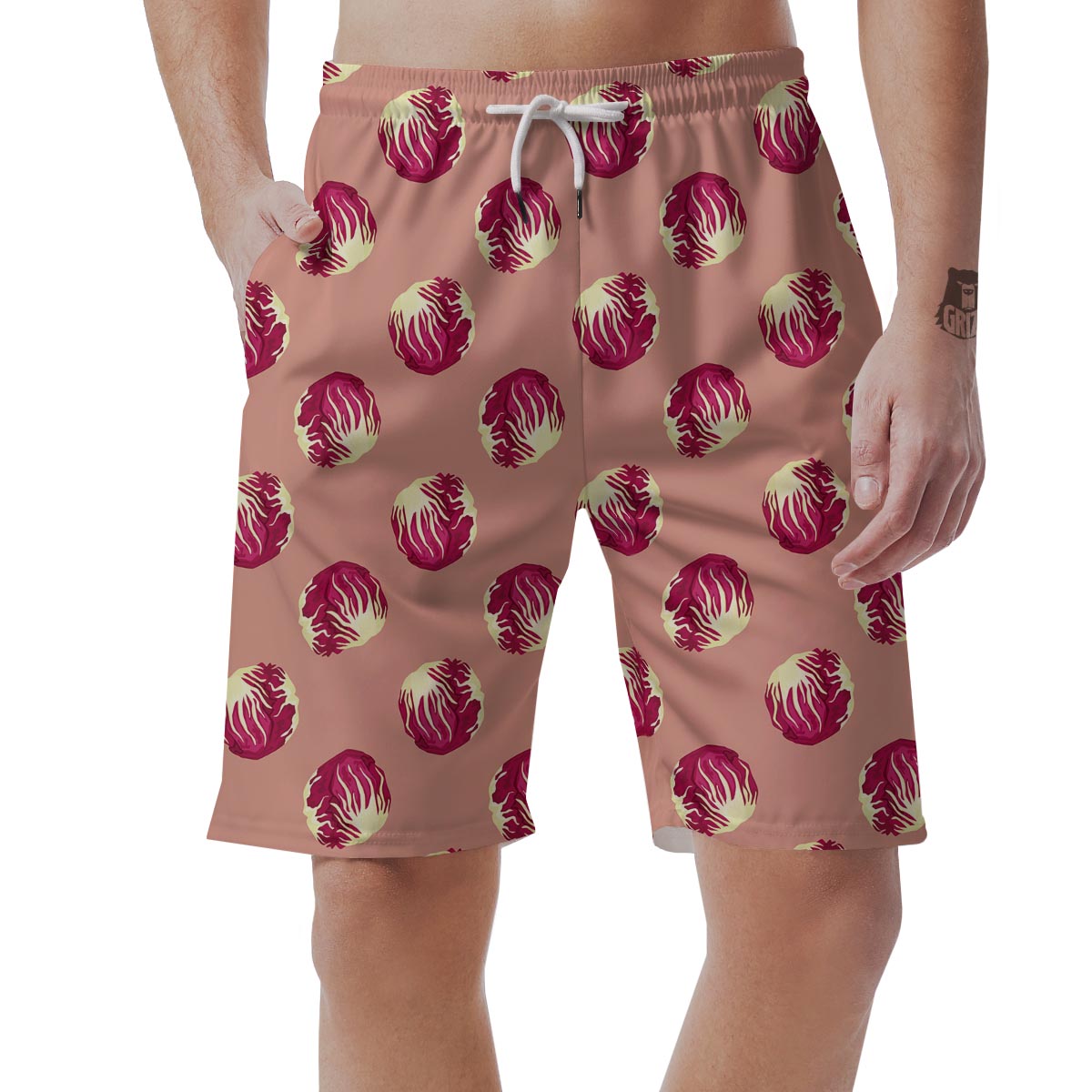 Cabbage Red Print Pattern Men's Shorts-grizzshop