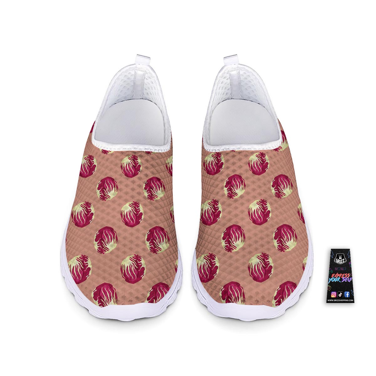 Cabbage Red Print Pattern Nurse Shoes-grizzshop