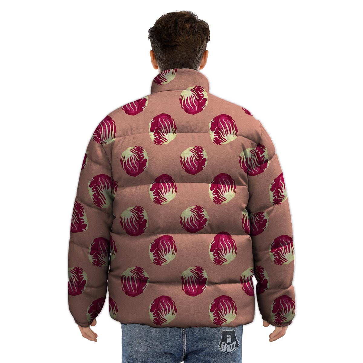 Cabbage Red Print Pattern Puffer Jacket-grizzshop