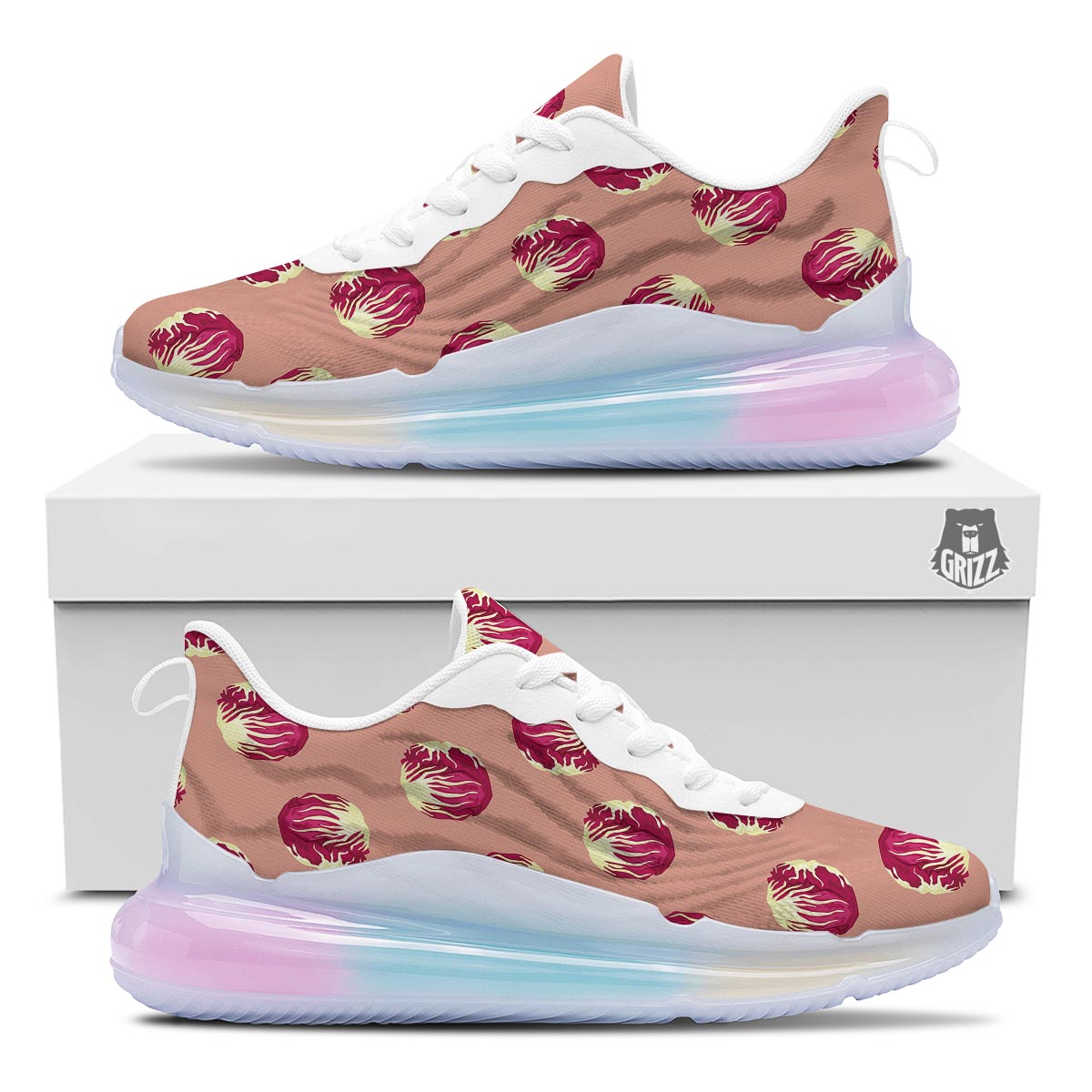 Cabbage Red Print Pattern Running Sneakers-grizzshop