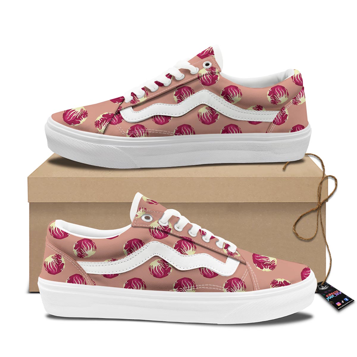 Cabbage Red Print Pattern Skate Shoes-grizzshop