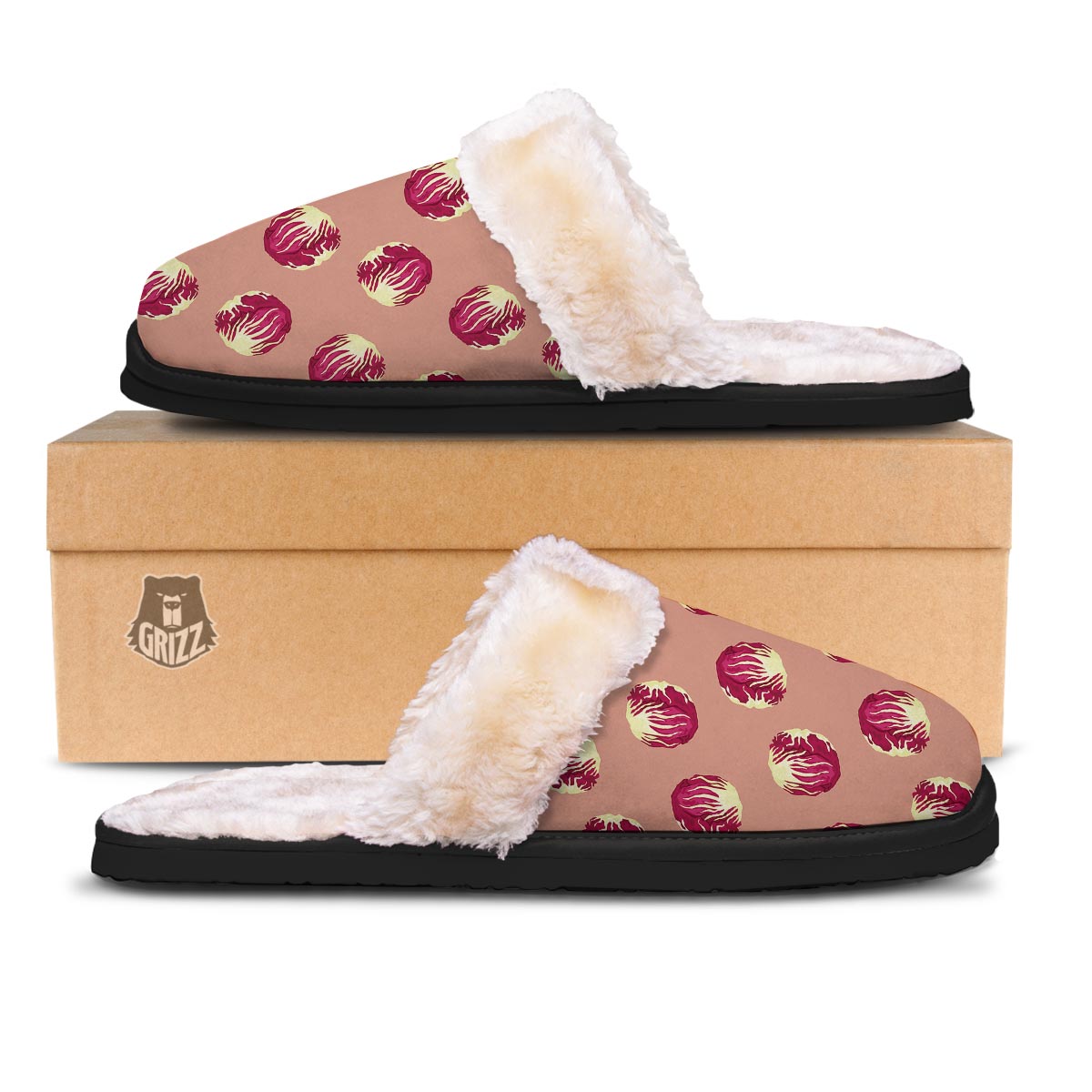 Cabbage Red Print Pattern Slippers-grizzshop