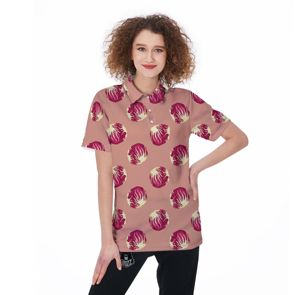 Cabbage Red Print Pattern Women's Golf Shirts-grizzshop