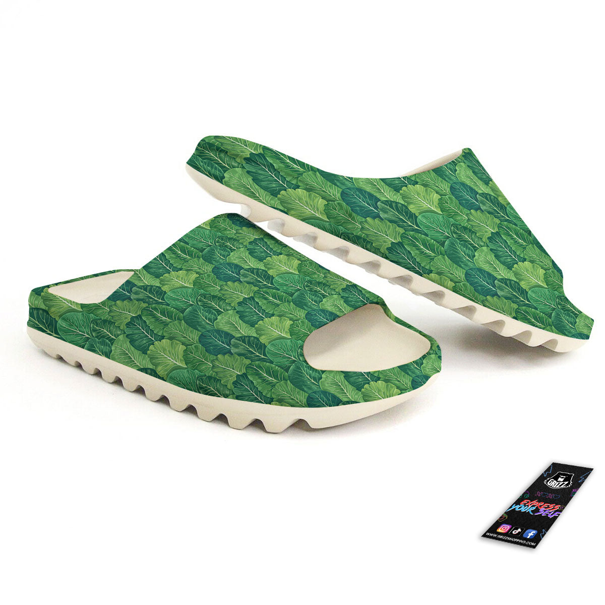 Cabbage Leaf Green Print Sandals-grizzshop