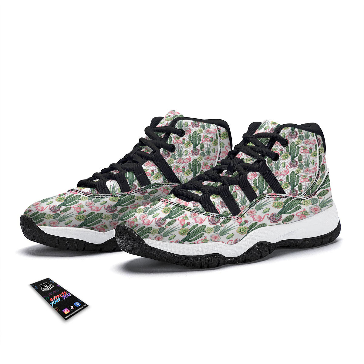 Cactus And Flamingo Black Bball Shoes-grizzshop