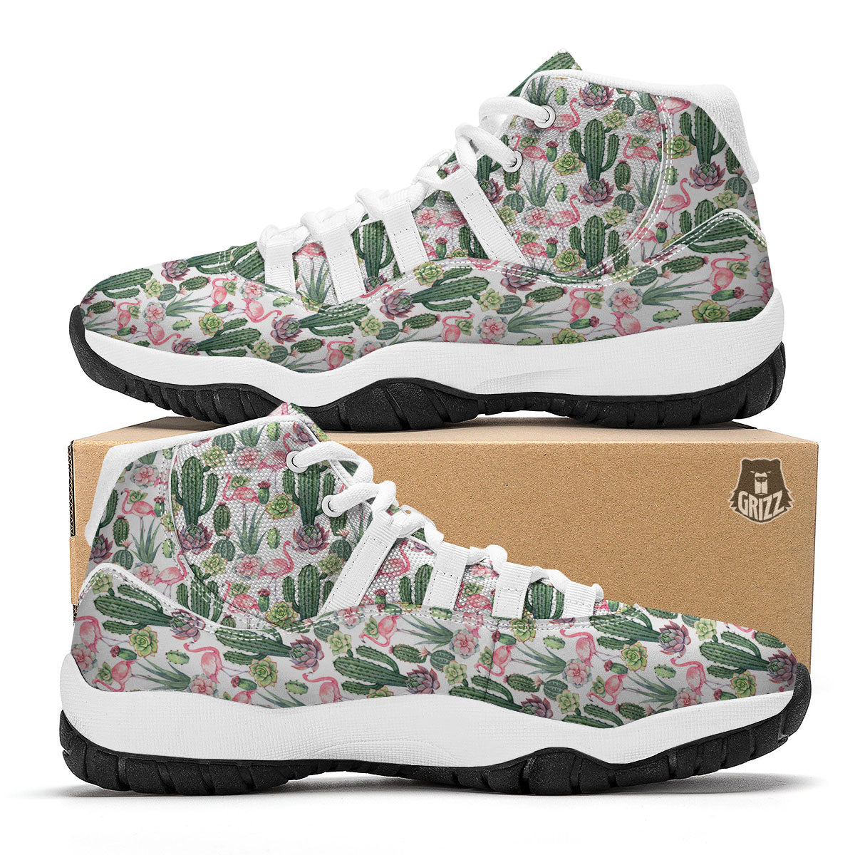 Cactus And Flamingo White Bball Shoes-grizzshop