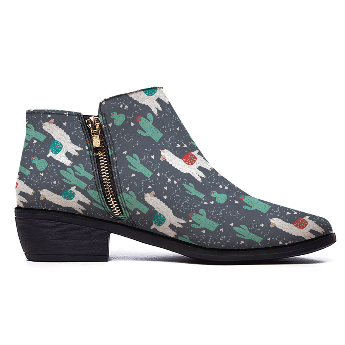 Cactus And Happy Llama Print Pattern Ankle Boots-grizzshop