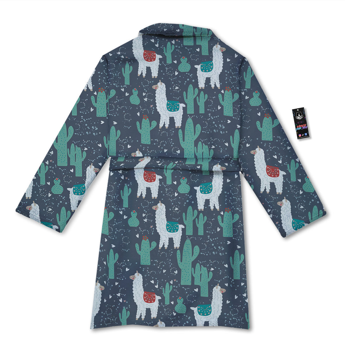 Cactus And Happy Llama Print Pattern Bathrobe-grizzshop