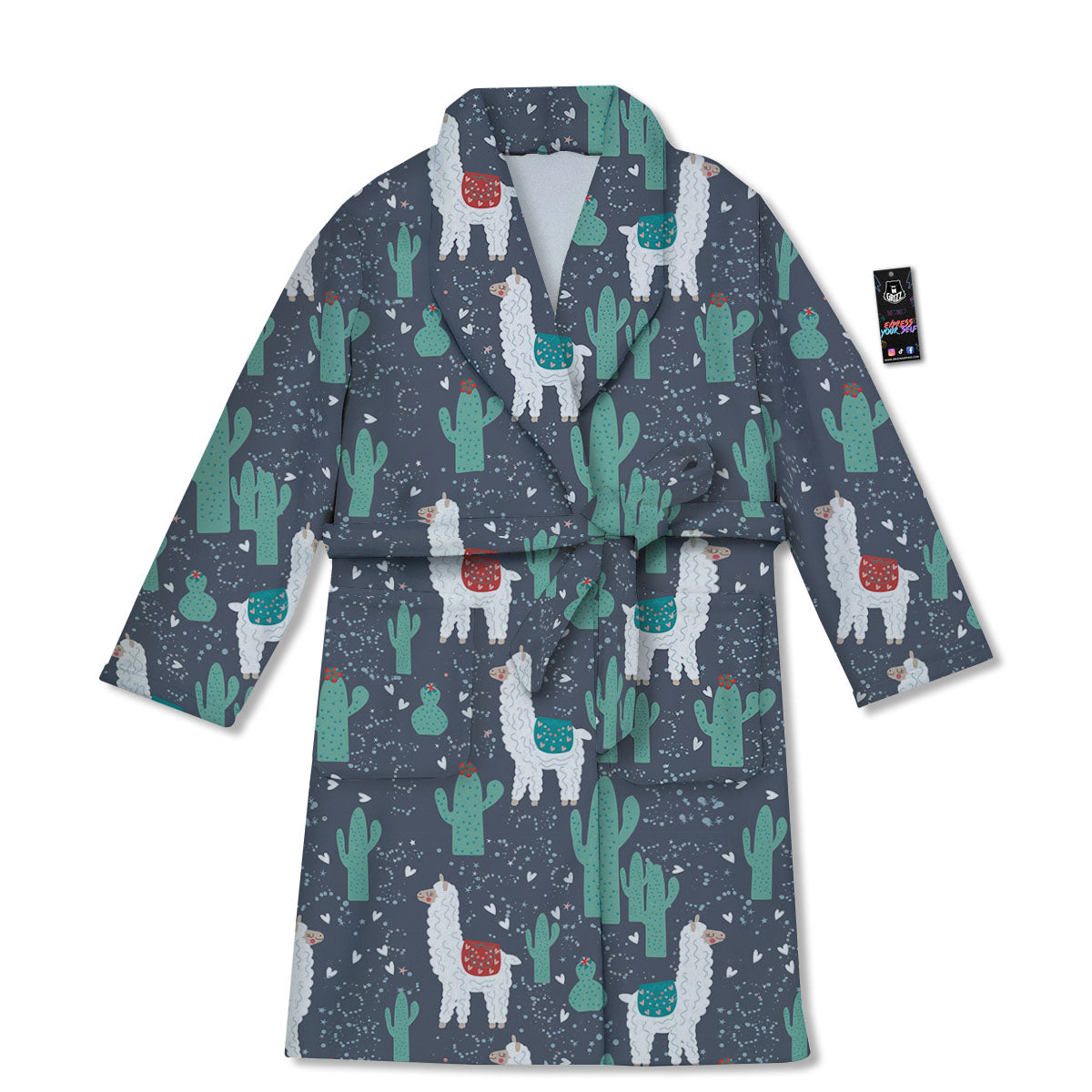 Cactus And Happy Llama Print Pattern Bathrobe-grizzshop