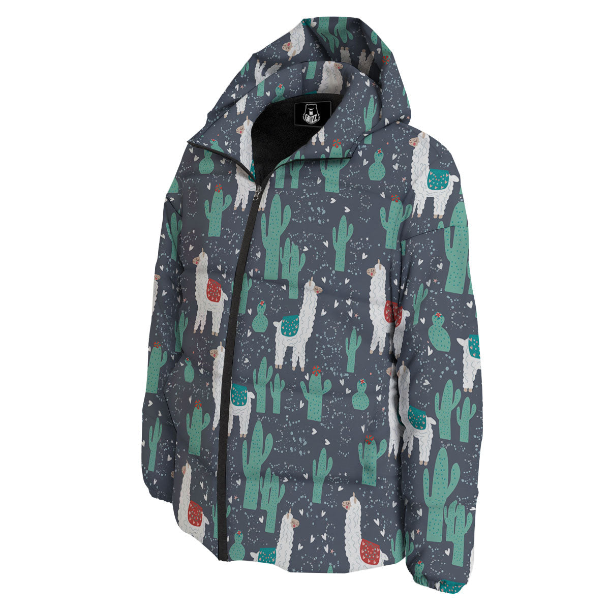 Cactus And Happy Llama Print Pattern Down Jacket-grizzshop