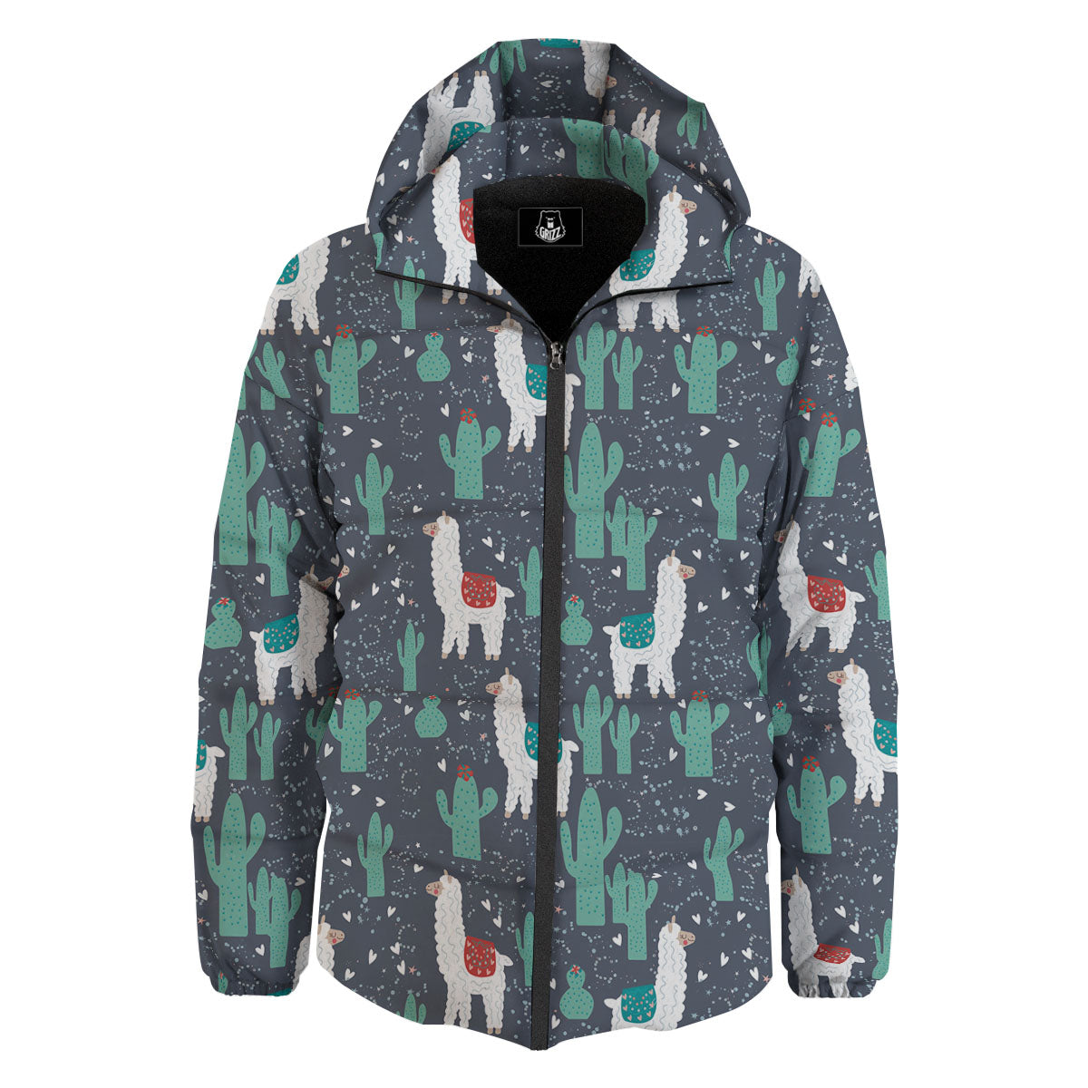 Cactus And Happy Llama Print Pattern Down Jacket-grizzshop