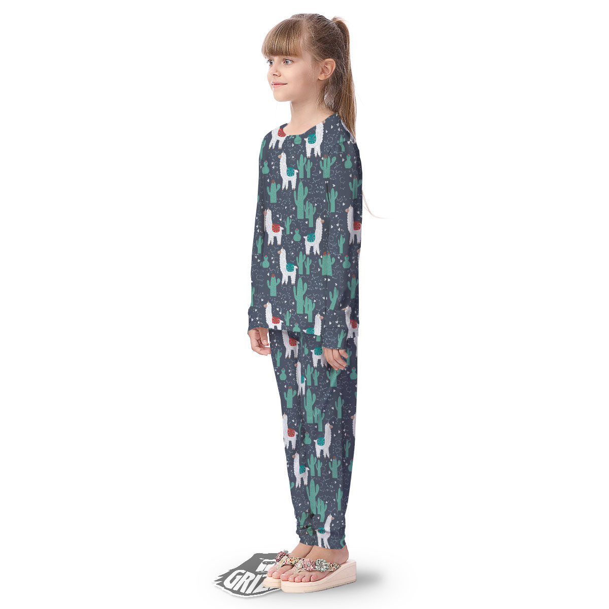 Cactus And Happy Llama Print Pattern Kid's Pajamas-grizzshop