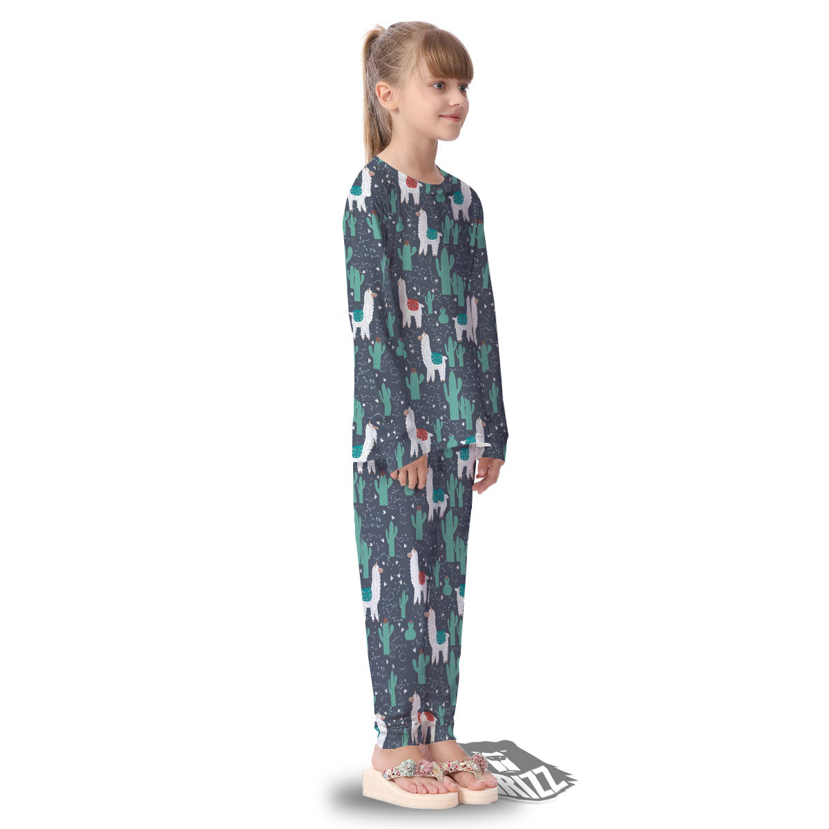 Cactus And Happy Llama Print Pattern Kid's Pajamas-grizzshop