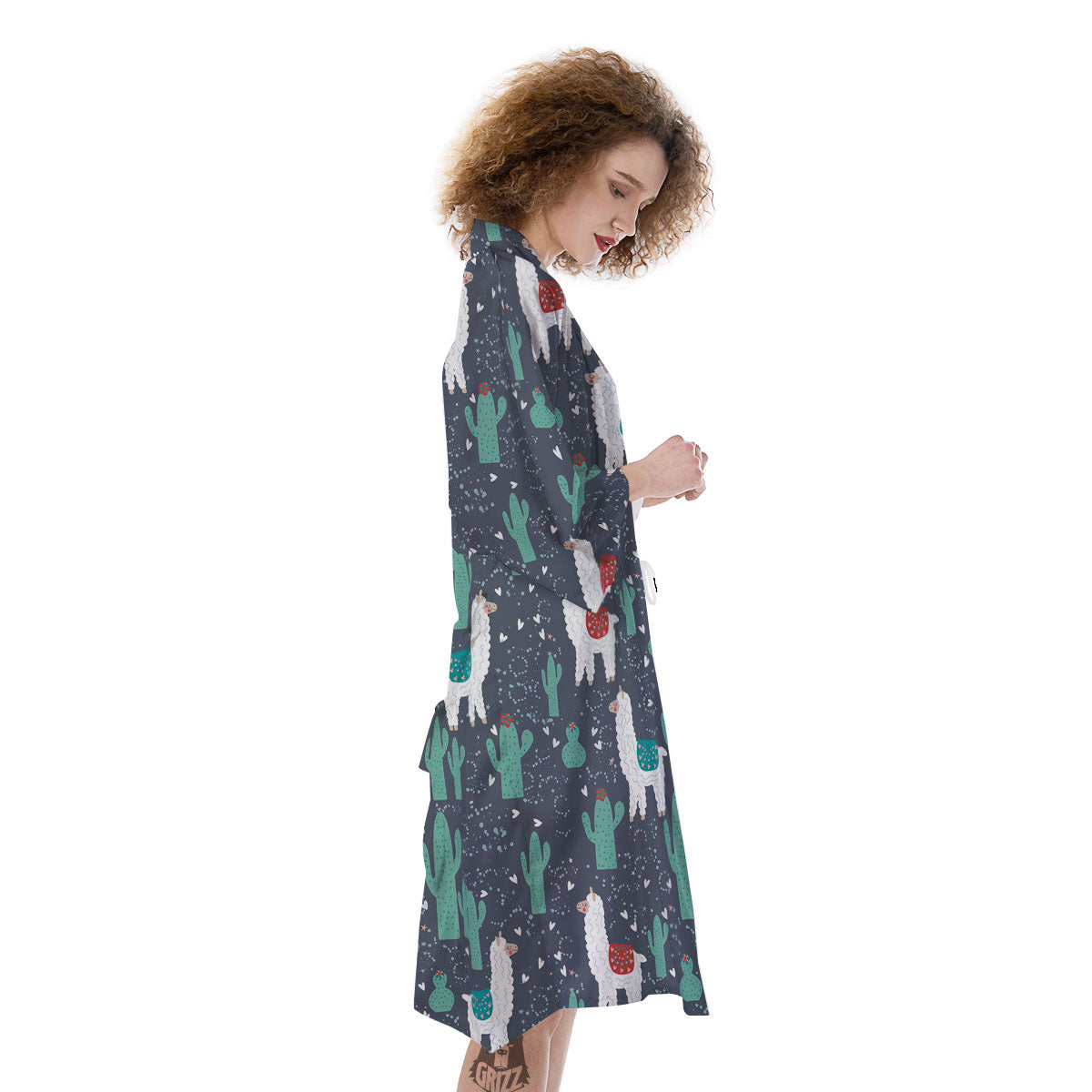 Cactus And Happy Llama Print Pattern Kimono-grizzshop