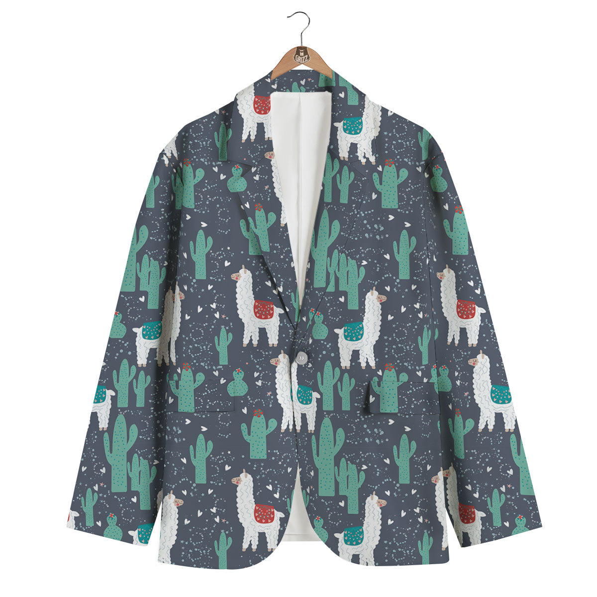 Cactus And Happy Llama Print Pattern Men's Blazer-grizzshop