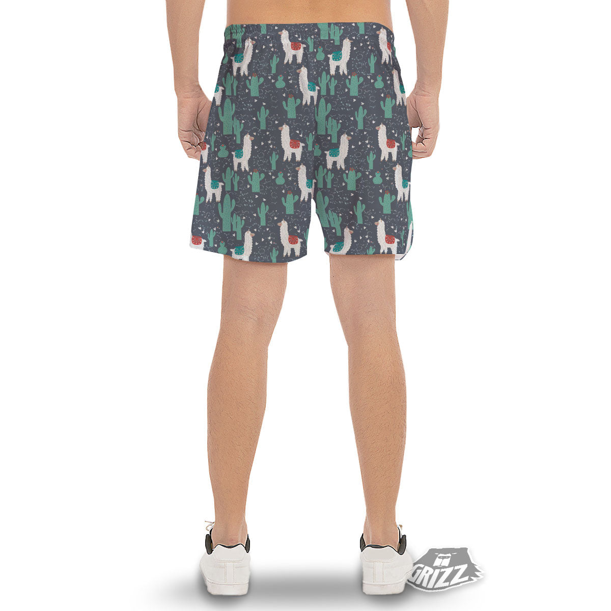 Cactus And Happy Llama Print Pattern Men's Gym Shorts-grizzshop