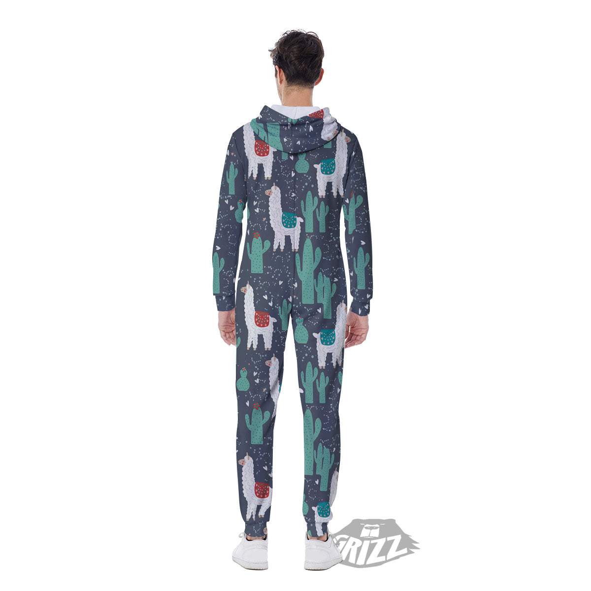 Cactus And Happy Llama Print Pattern Men's Jumpsuit-grizzshop