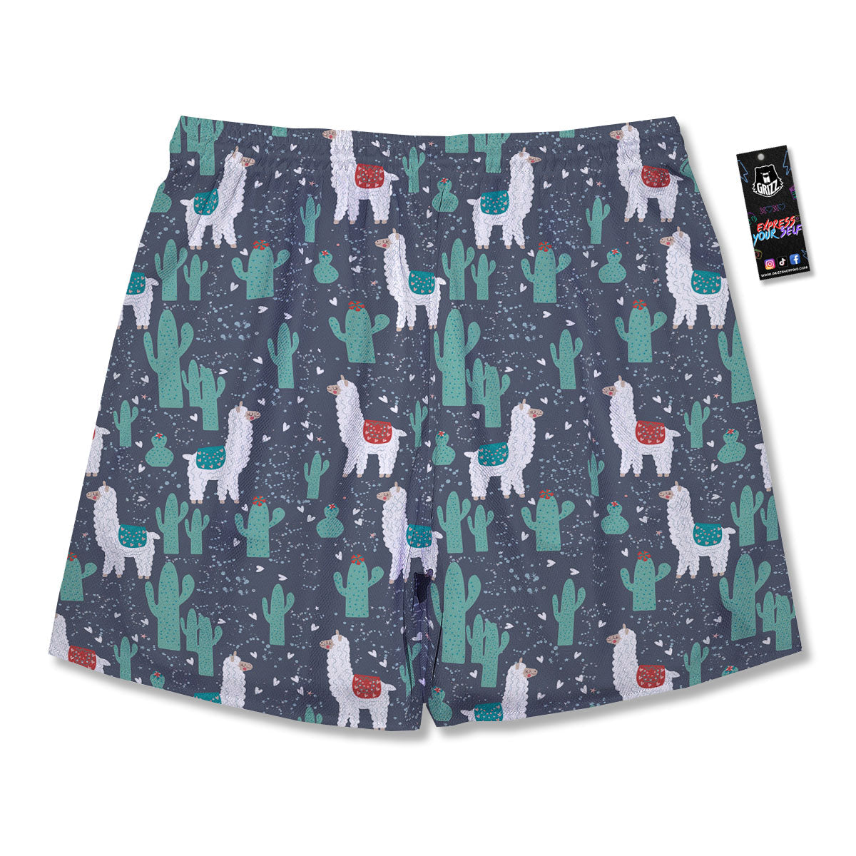 Cactus And Happy Llama Print Pattern Men's Running Shorts-grizzshop
