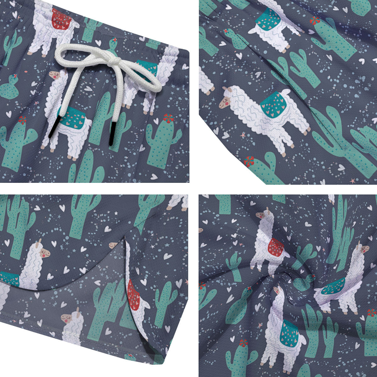 Cactus And Happy Llama Print Pattern Men's Running Shorts-grizzshop