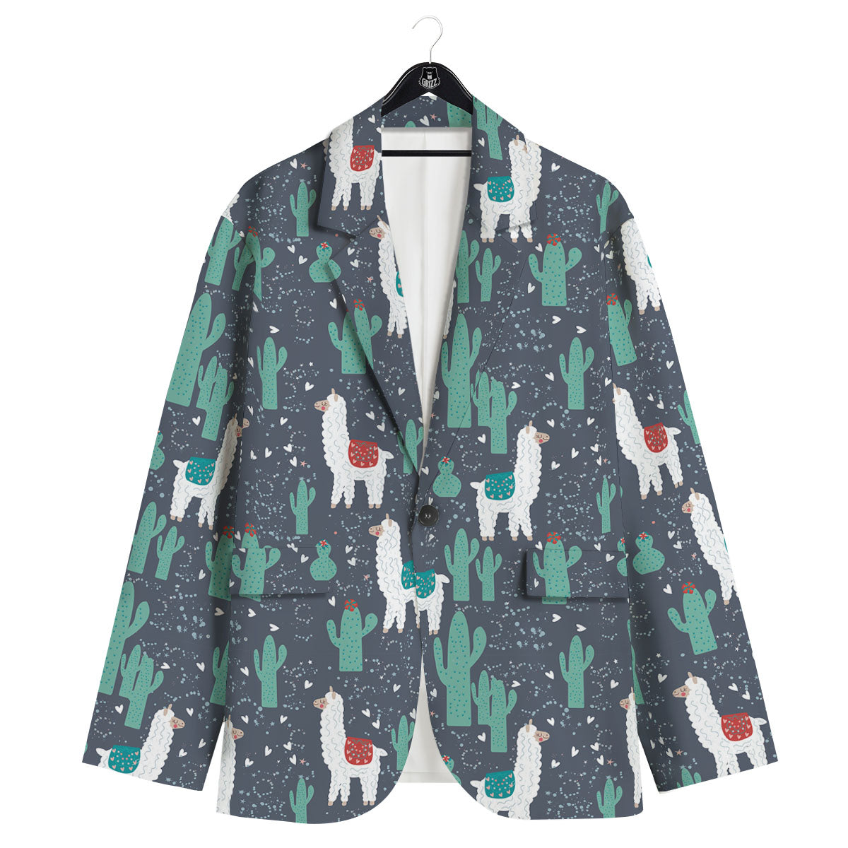 Cactus And Happy Llama Print Pattern Men's Sport Coat-grizzshop