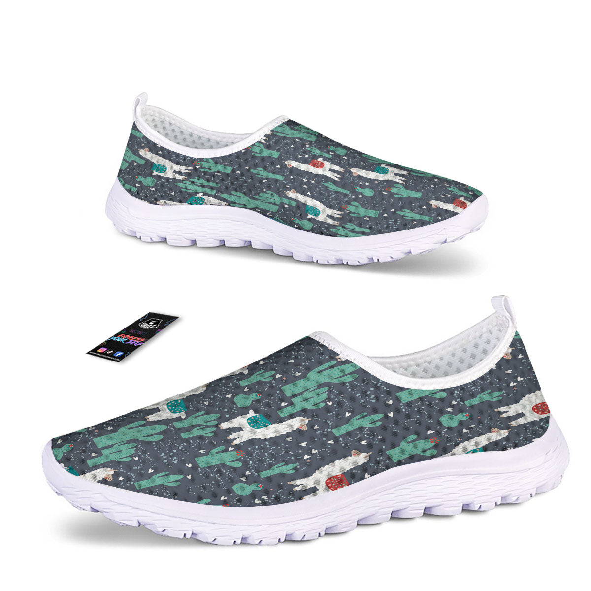 Cactus And Happy Llama Print Pattern Nurse Shoes-grizzshop