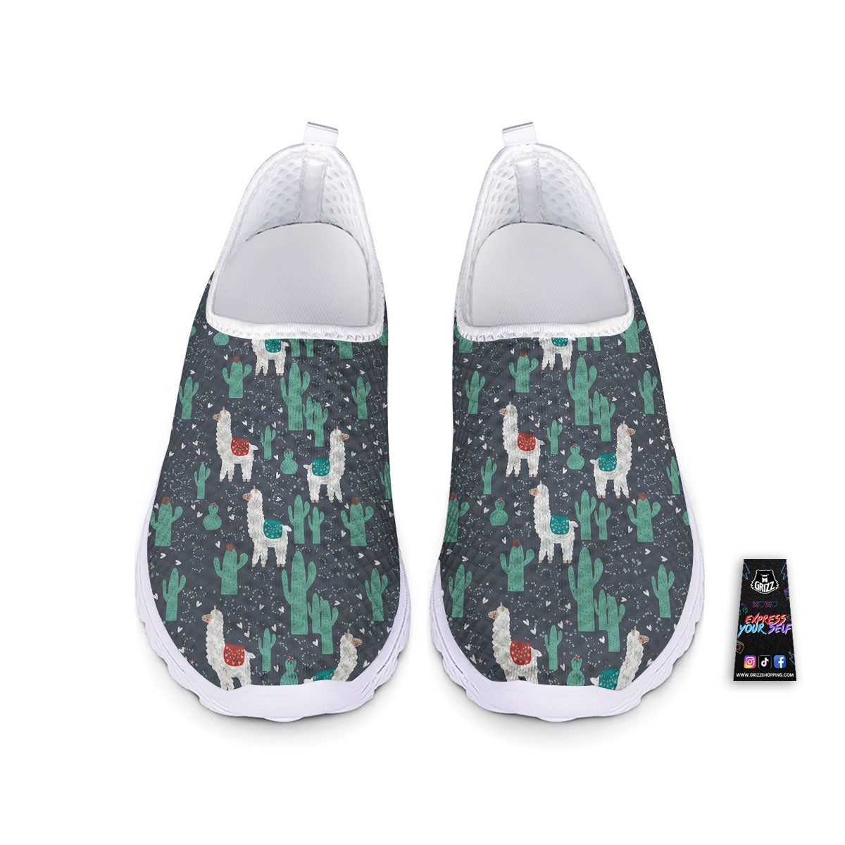 Cactus And Happy Llama Print Pattern Nurse Shoes-grizzshop