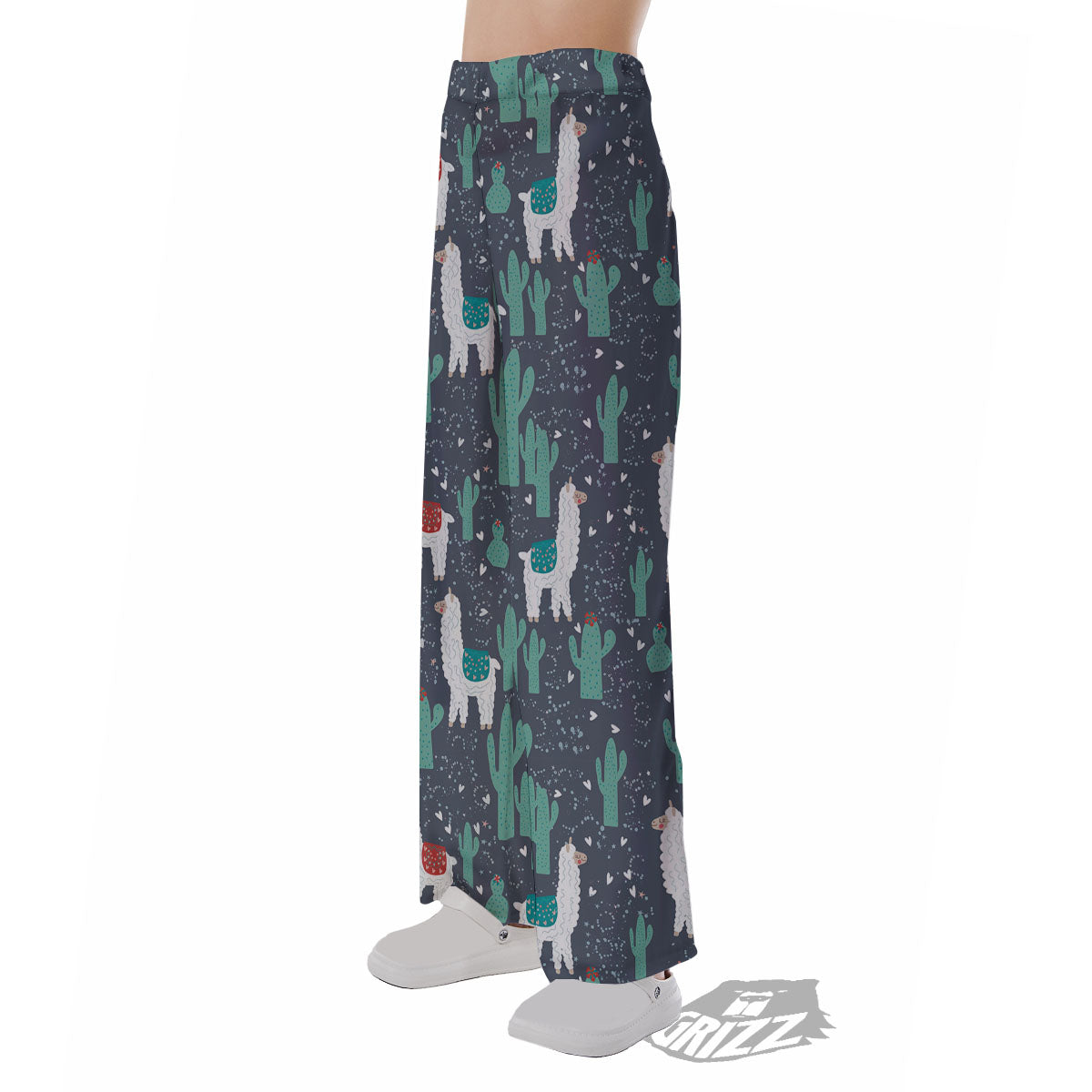 Cactus And Happy Llama Print Pattern Pajama Pants-grizzshop
