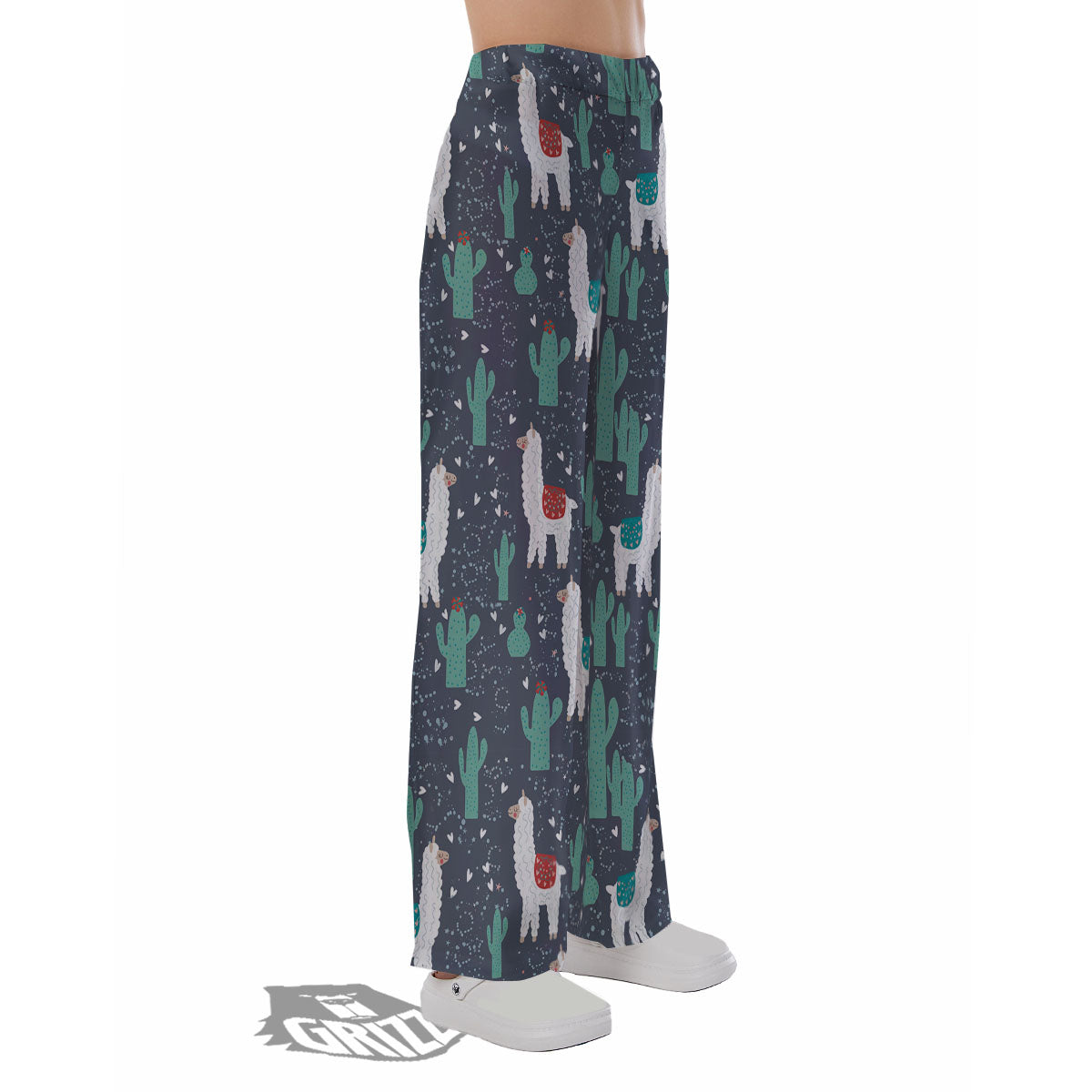 Cactus And Happy Llama Print Pattern Pajama Pants-grizzshop