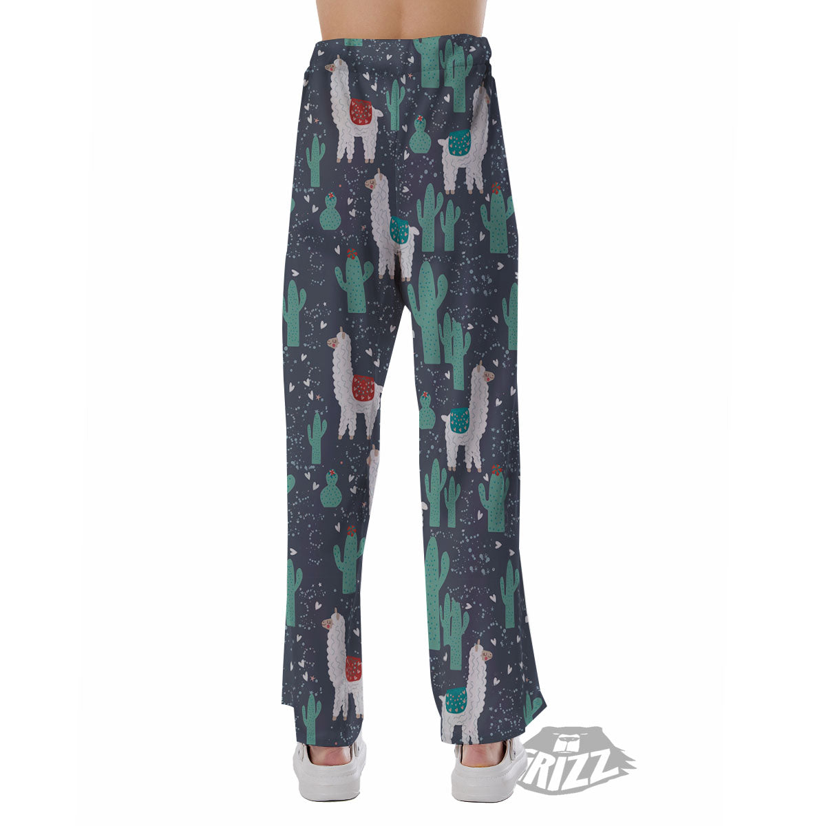 Cactus And Happy Llama Print Pattern Pajama Pants-grizzshop