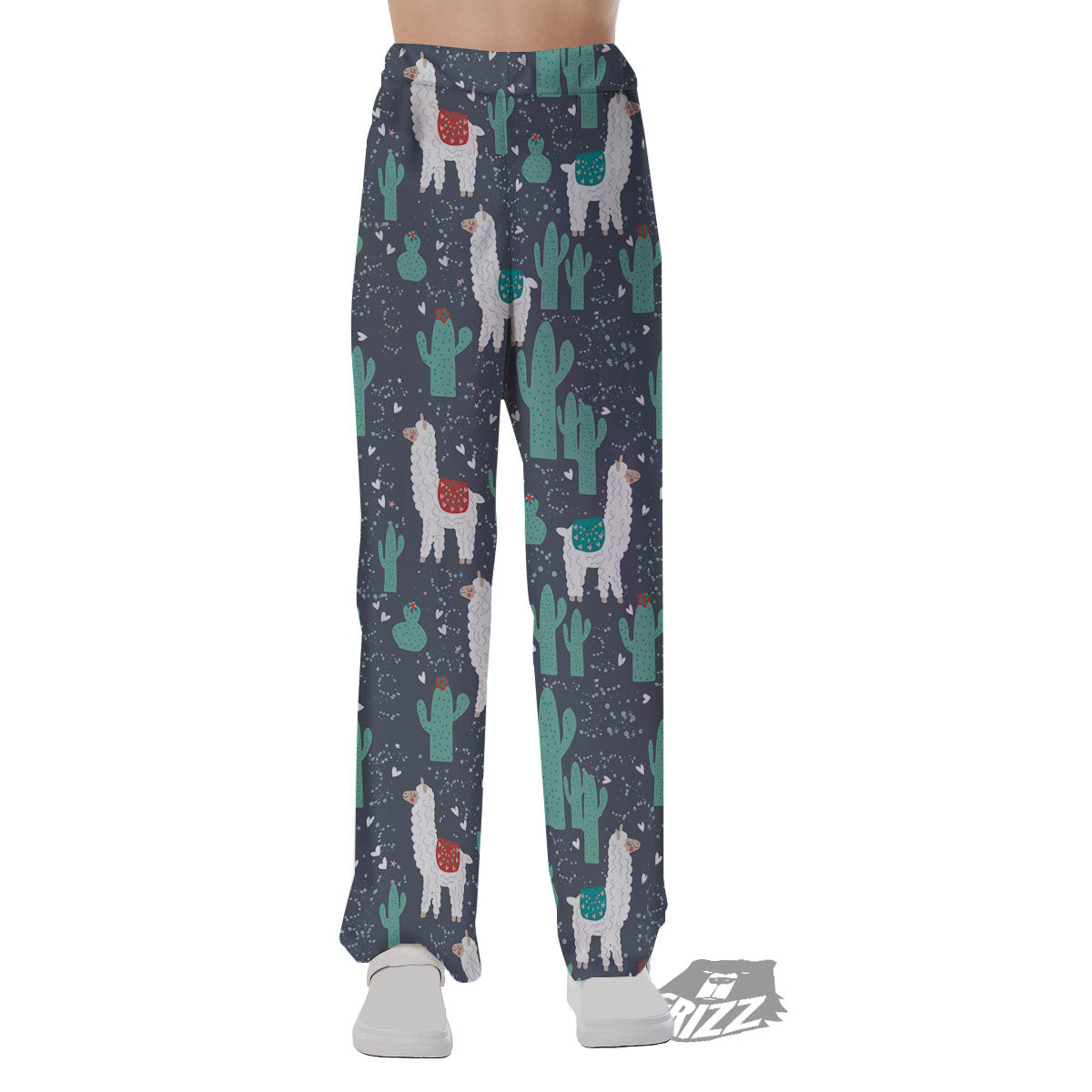 Cactus And Happy Llama Print Pattern Pajama Pants-grizzshop