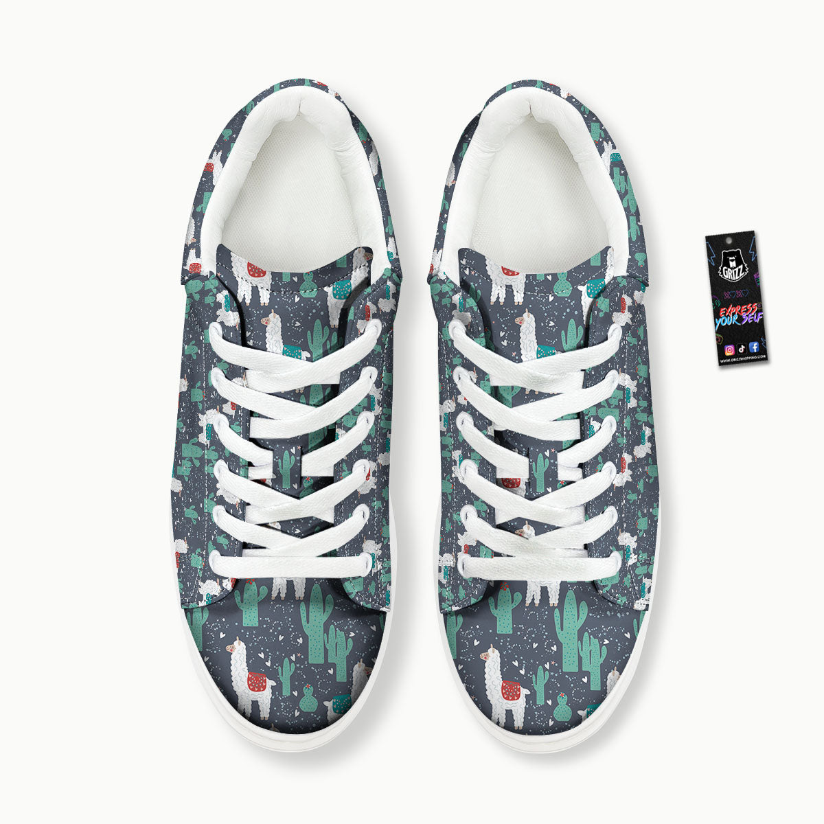 Cactus And Happy Llama Print Pattern Platform Shoes-grizzshop