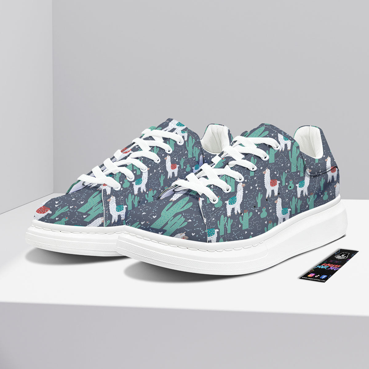 Cactus And Happy Llama Print Pattern Platform Shoes-grizzshop