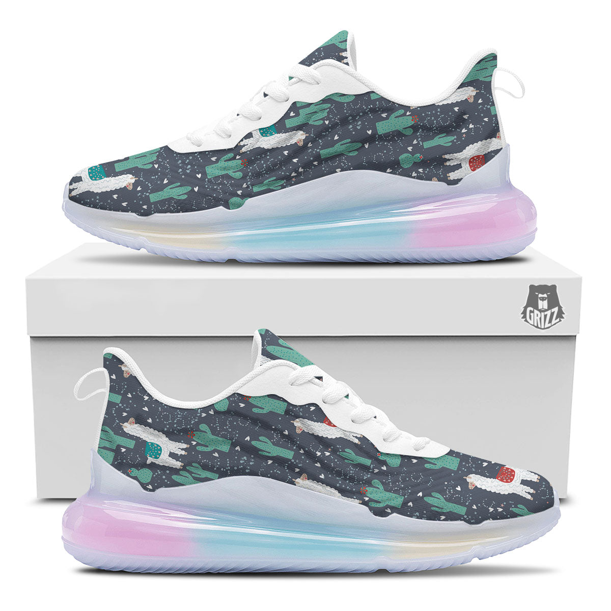 Cactus And Happy Llama Print Pattern Running Sneakers-grizzshop
