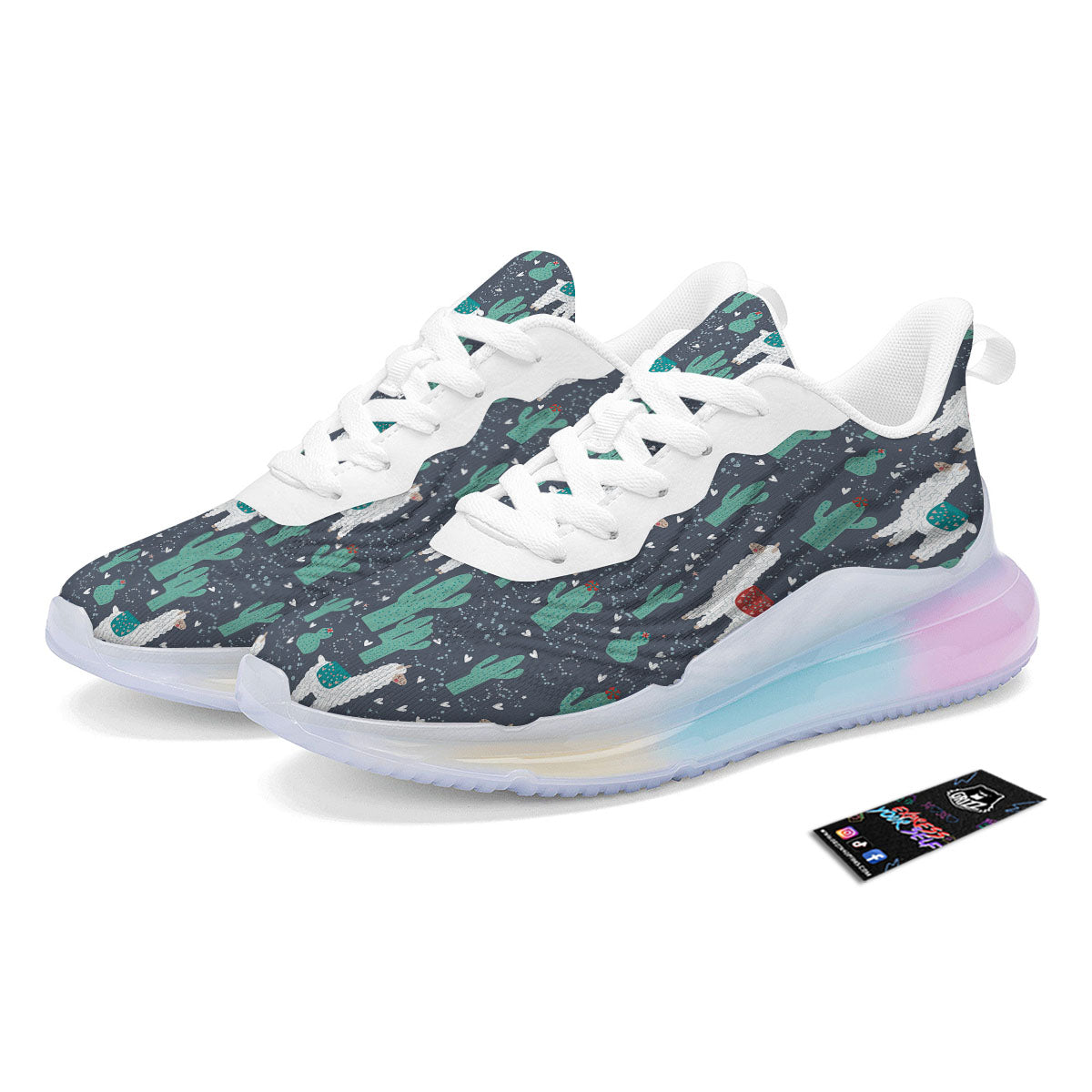 Cactus And Happy Llama Print Pattern Running Sneakers-grizzshop