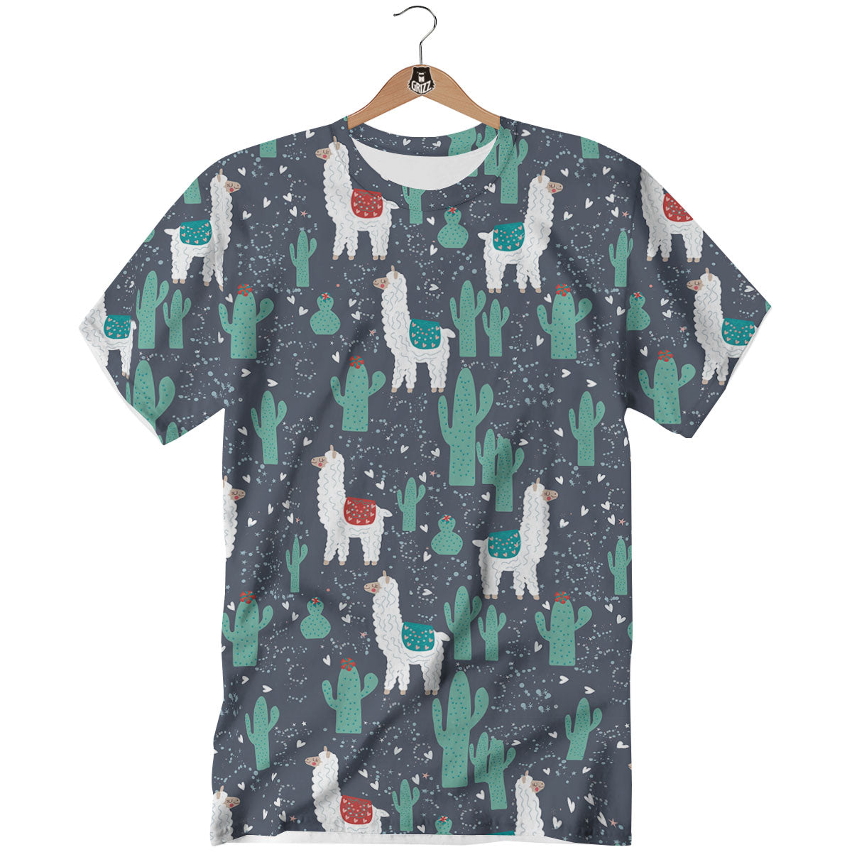 Cactus And Happy Llama Print Pattern T-Shirt-grizzshop