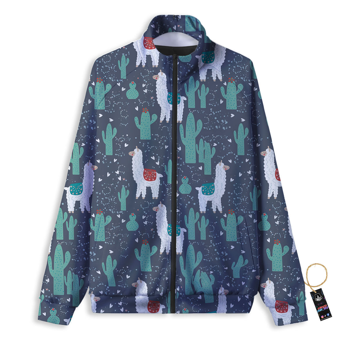 Cactus And Happy Llama Print Pattern Track Jacket-grizzshop