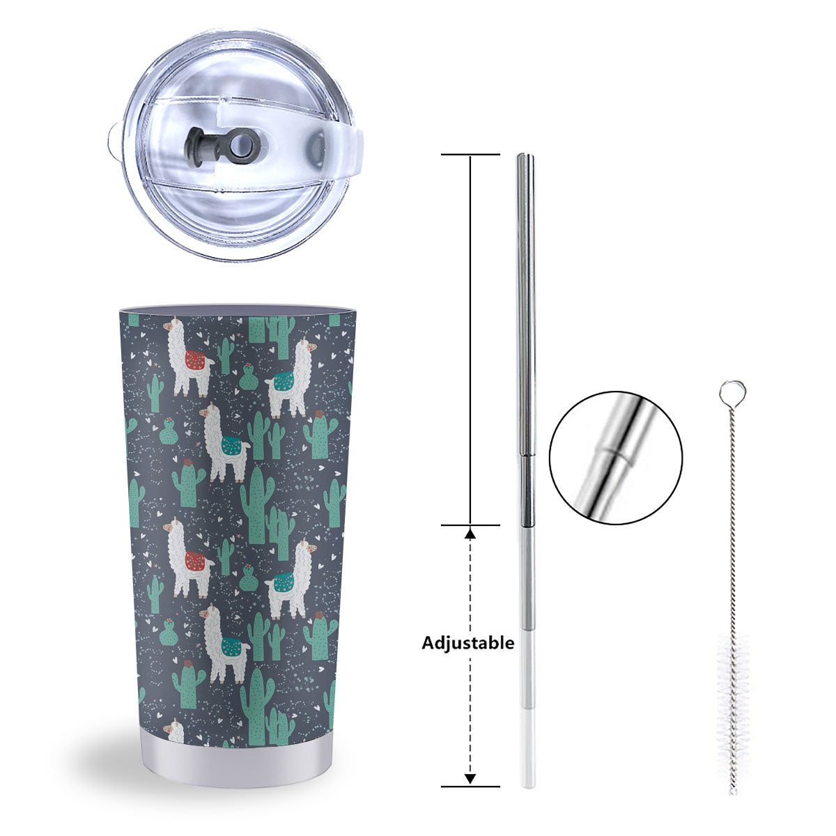 Cactus And Happy Llama Print Pattern Tumbler-grizzshop