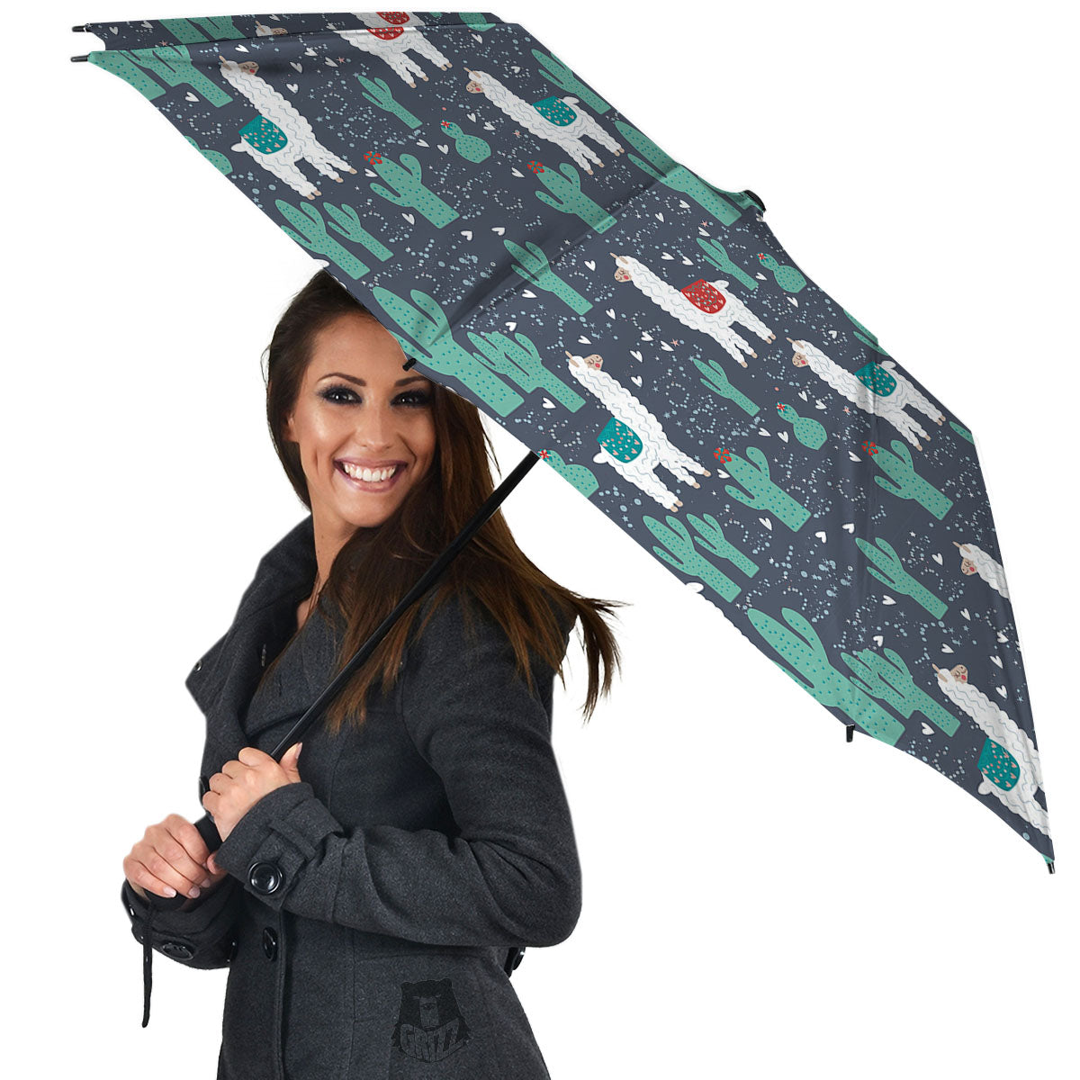 Cactus And Happy Llama Print Pattern Umbrella-grizzshop