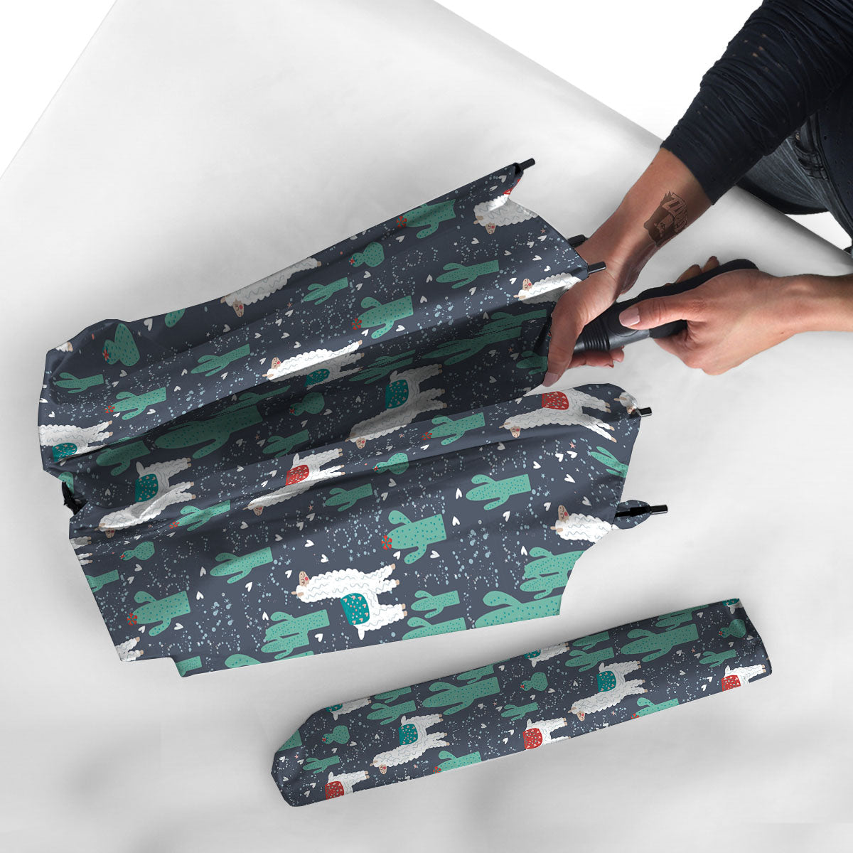 Cactus And Happy Llama Print Pattern Umbrella-grizzshop