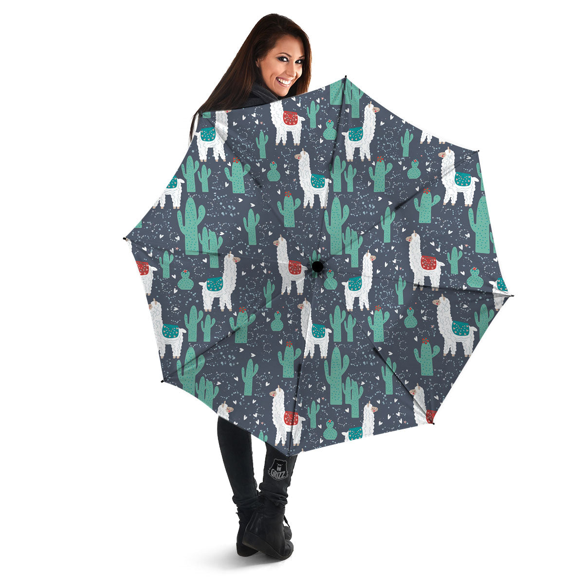 Cactus And Happy Llama Print Pattern Umbrella-grizzshop