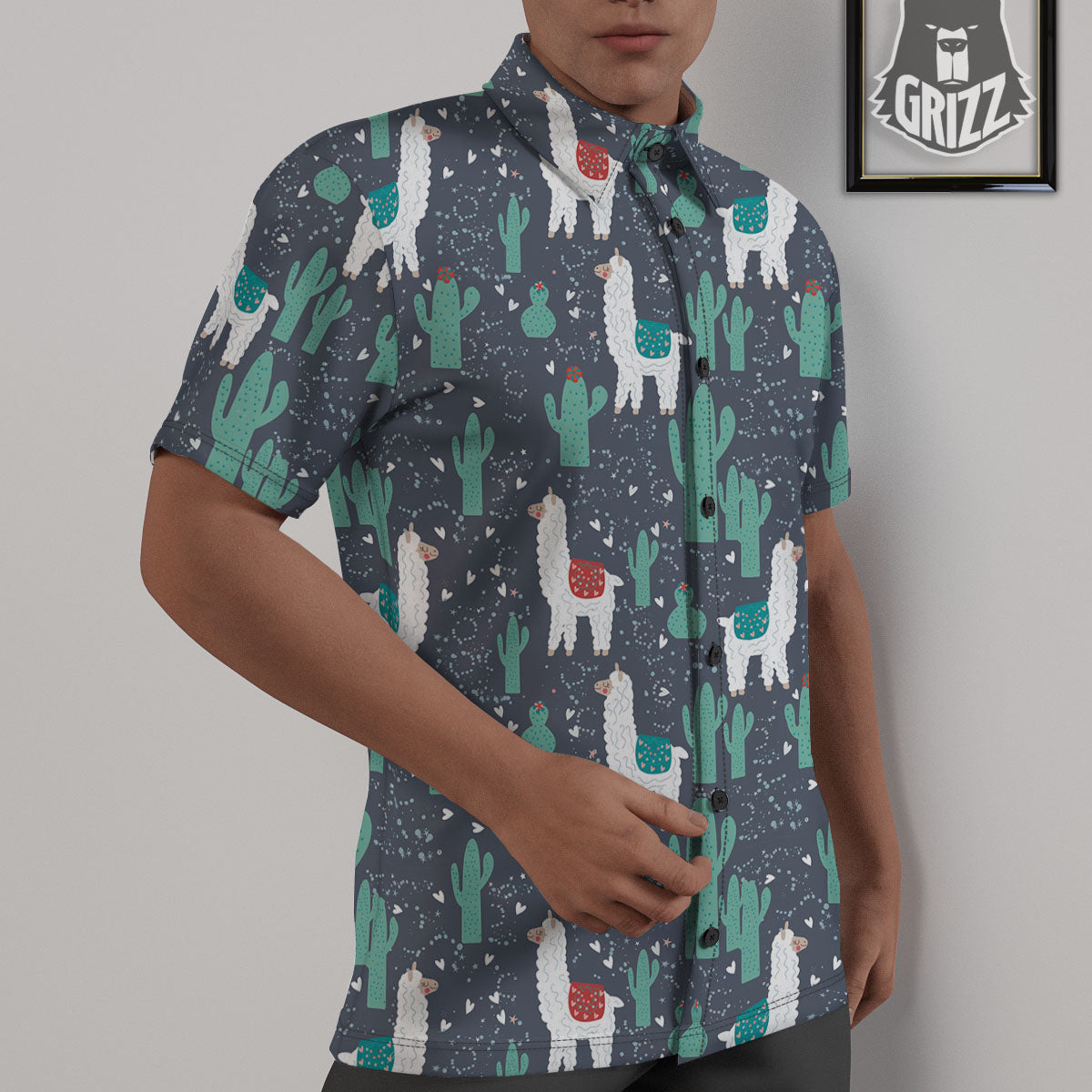 Cactus And Happy Llama Print Pattern Untucked Shirts-grizzshop