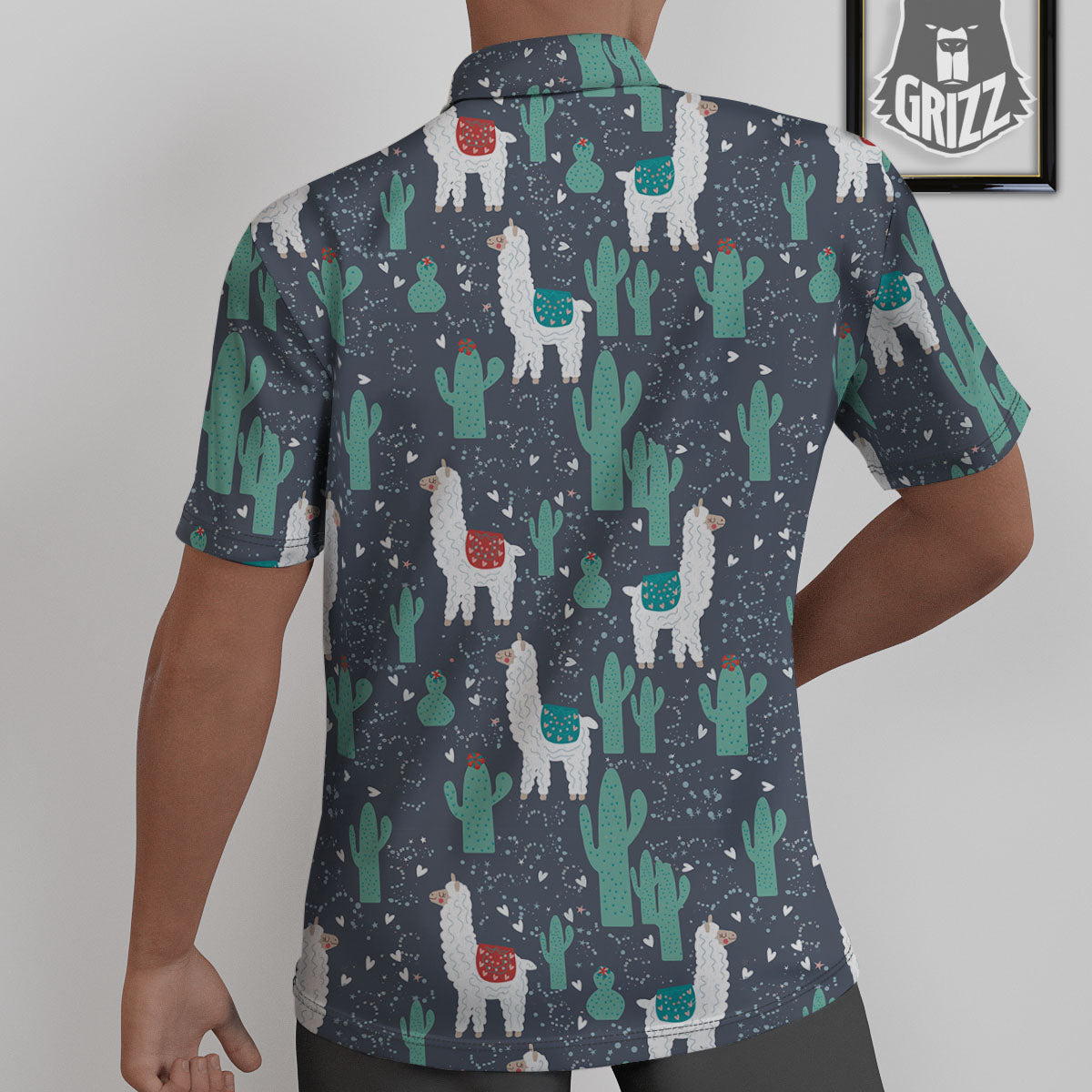 Cactus And Happy Llama Print Pattern Untucked Shirts-grizzshop