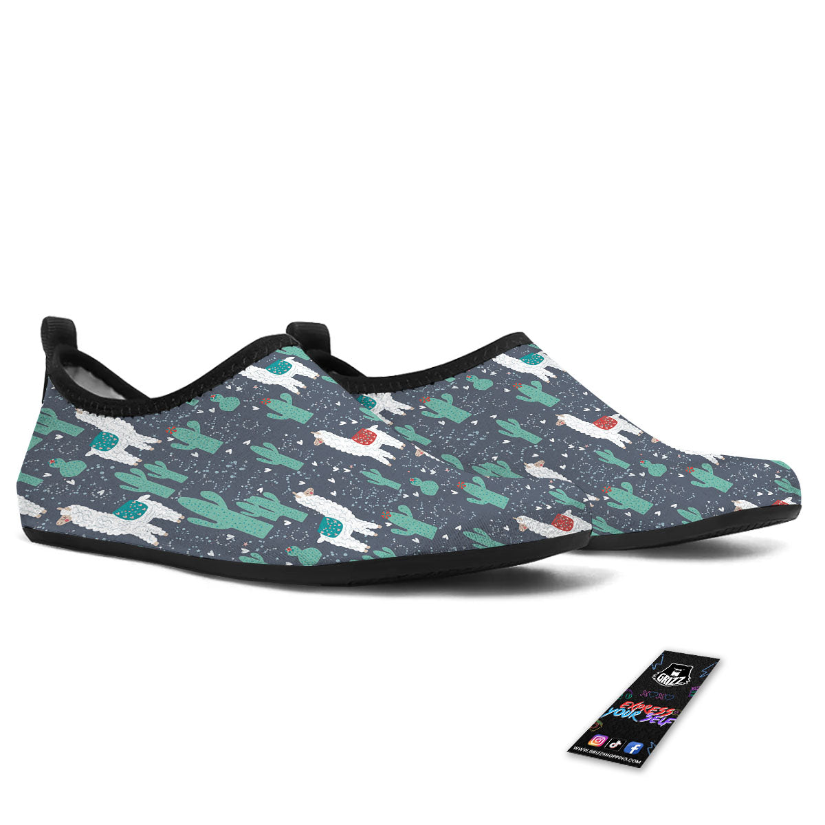 Cactus And Happy Llama Print Pattern Water Shoes-grizzshop