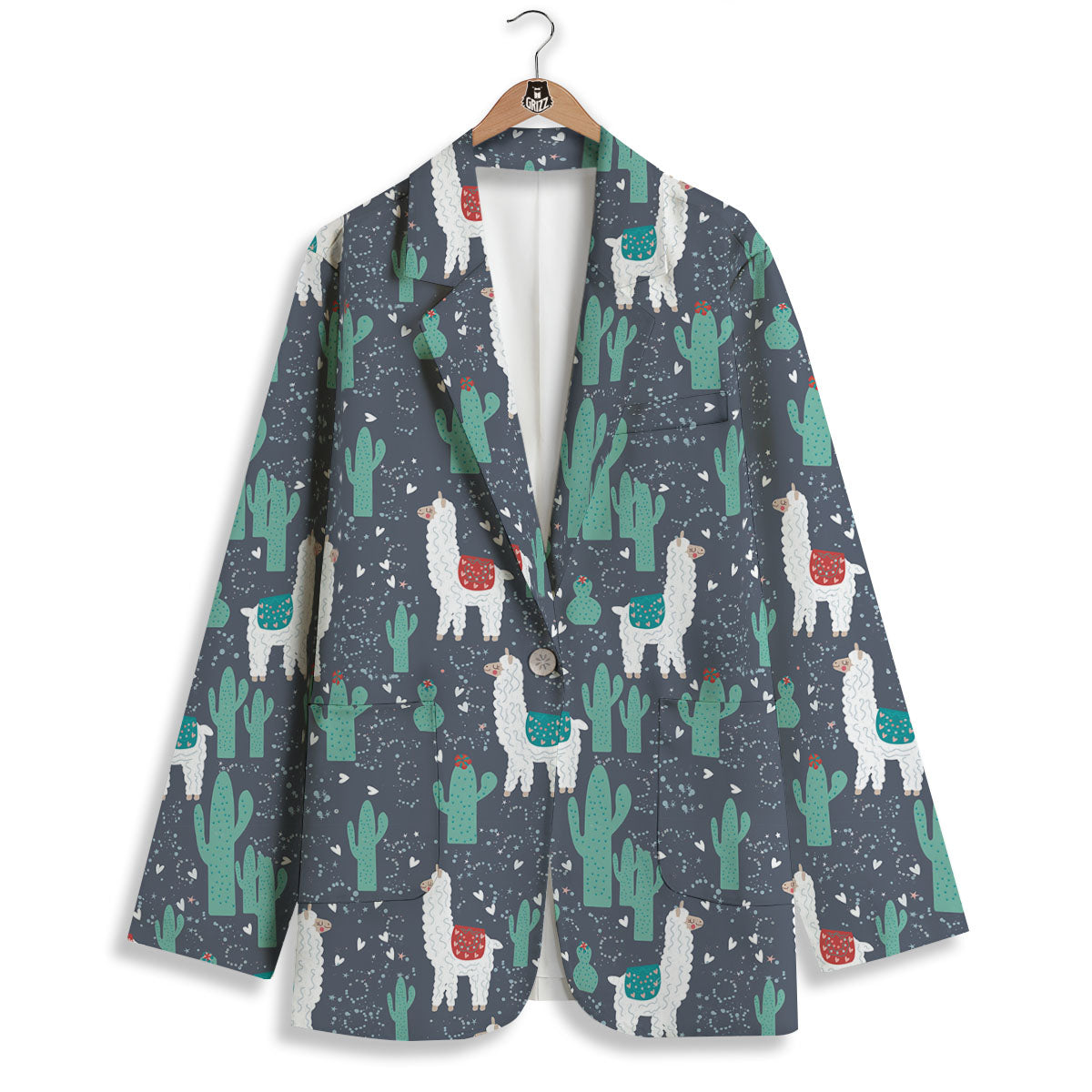 Cactus And Happy Llama Print Pattern Women's Blazer-grizzshop
