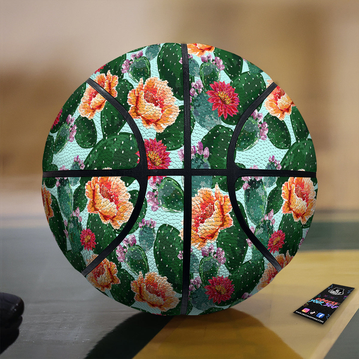 Cactus Blooming Watercolor Print Pattern Basketball