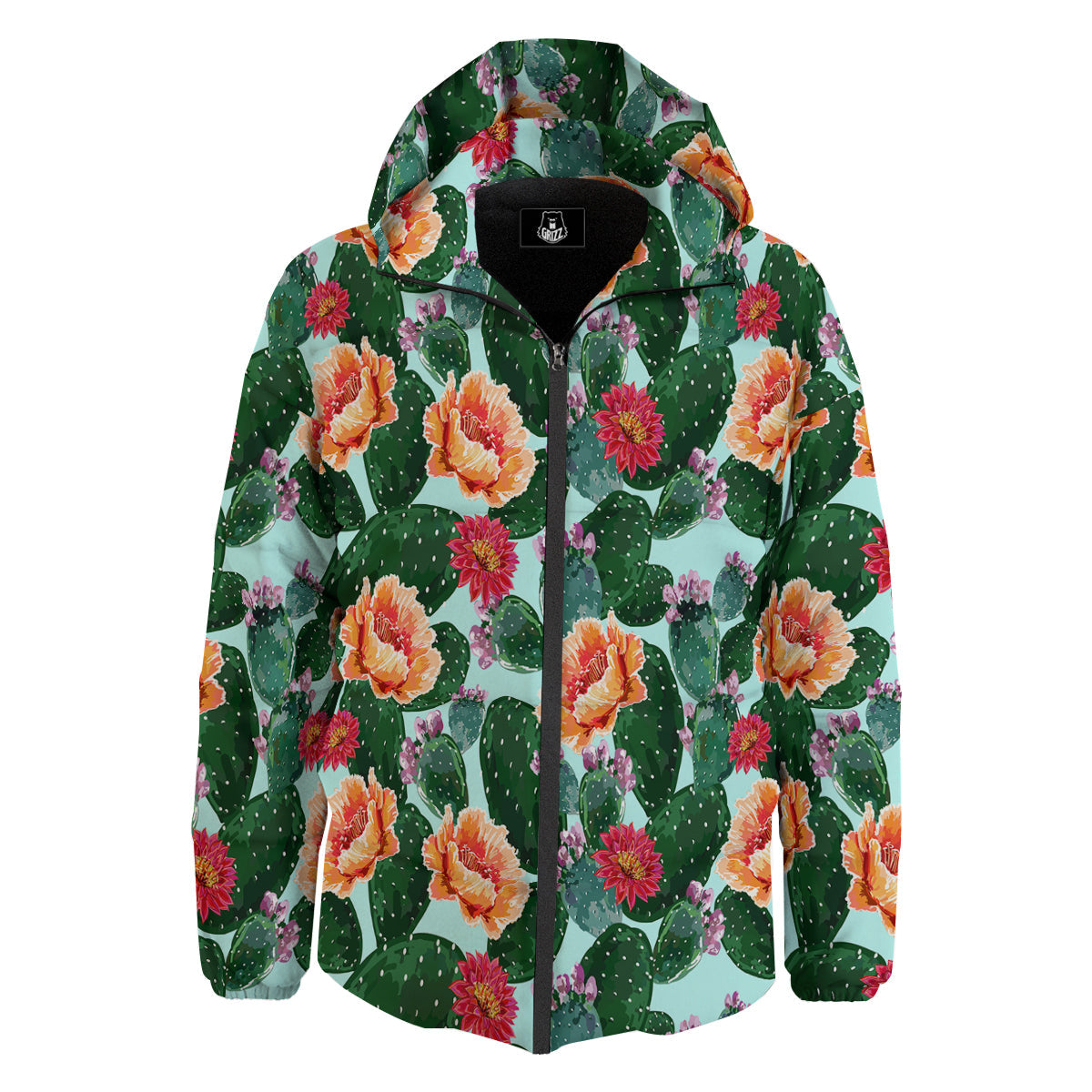 Cactus Blooming Watercolor Print Pattern Down Jacket-grizzshop