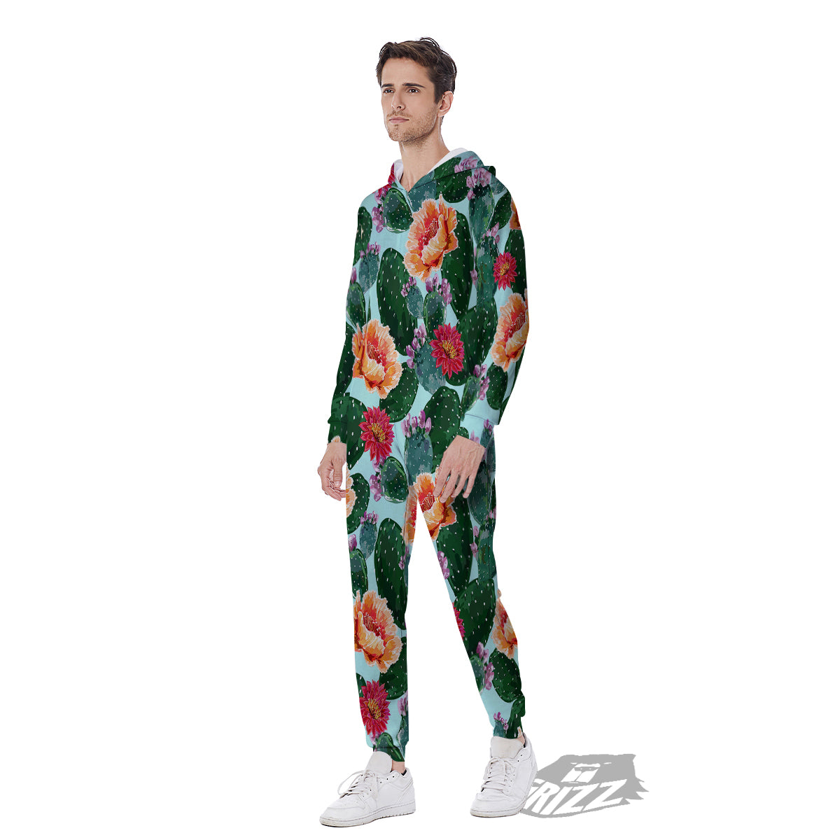 Cactus Blooming Watercolor Print Pattern Men's Jumpsuit-grizzshop