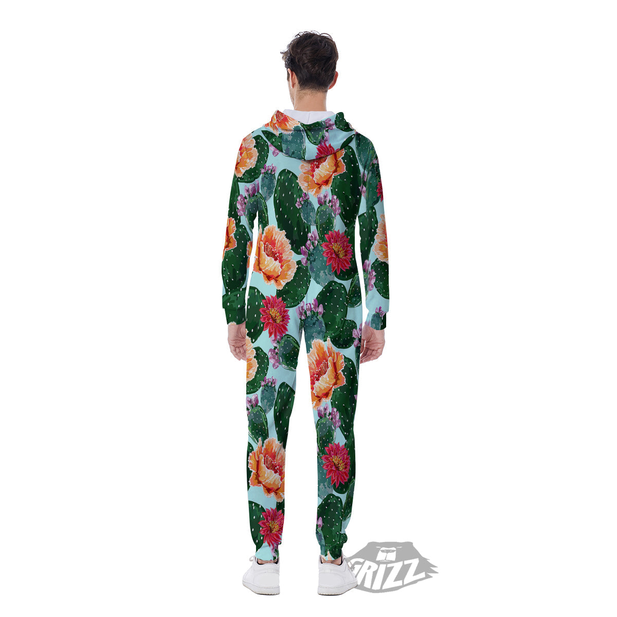 Cactus Blooming Watercolor Print Pattern Men's Jumpsuit-grizzshop